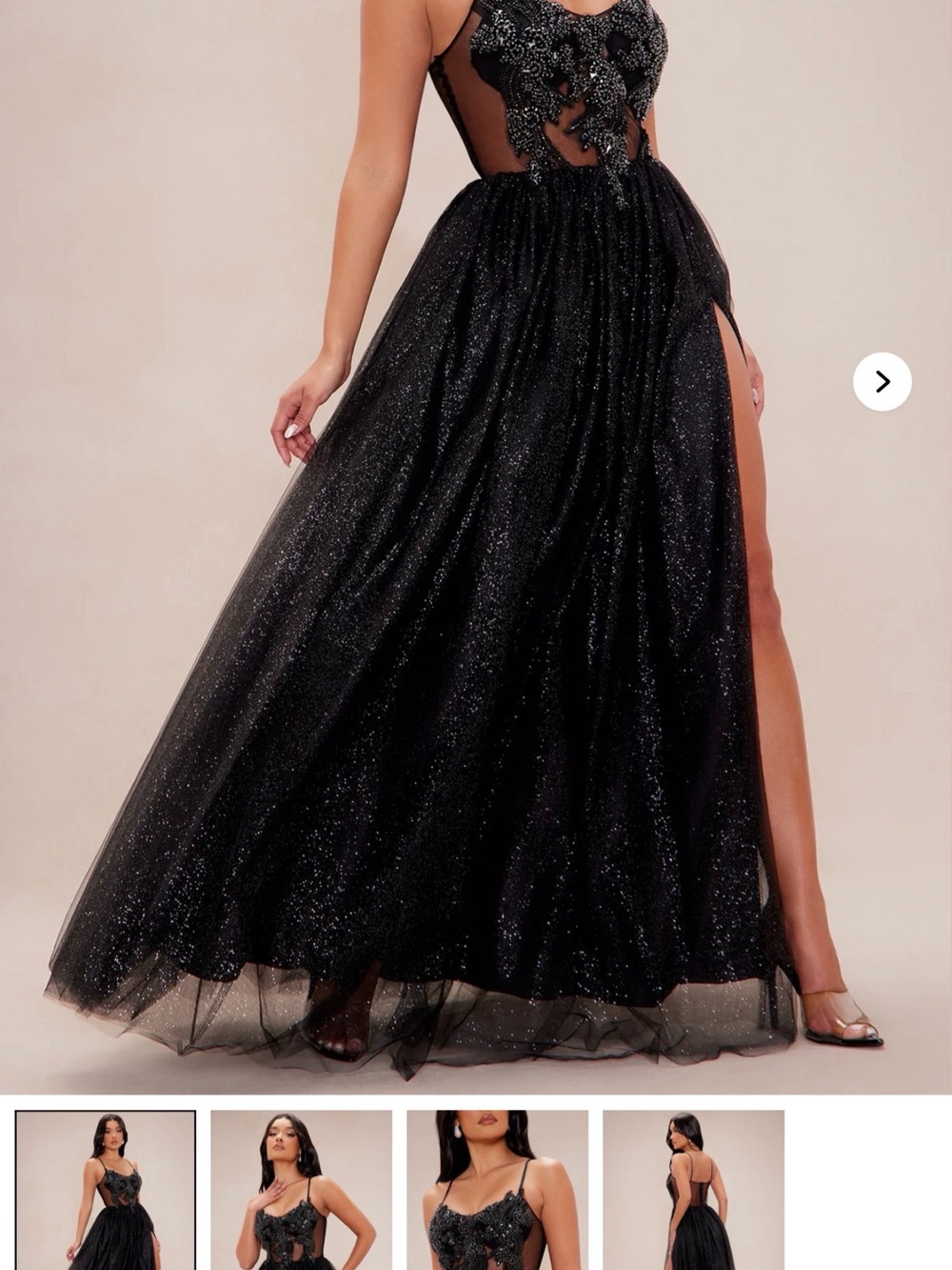 Fashion Nova Black Glitter Tulle Maxi Skirt with Side Slit